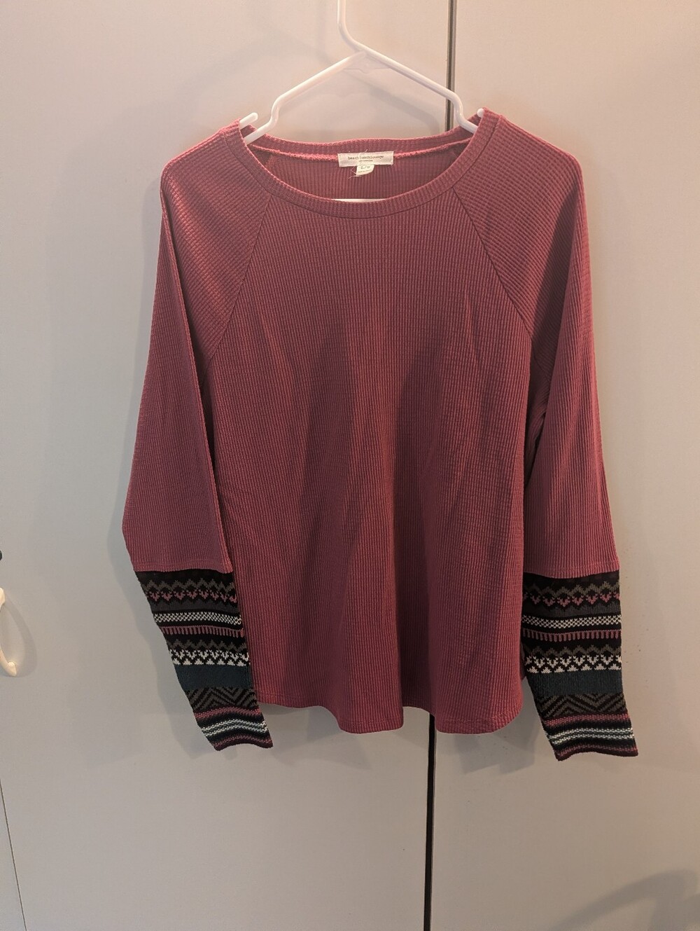 Beach Lunch Lounge Large Women’s Mauve Thermal Sweater with Patterned Cuffs